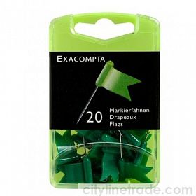 Кнопки-иглы флажки Exacompta зеленые, 20 шт. в уп.